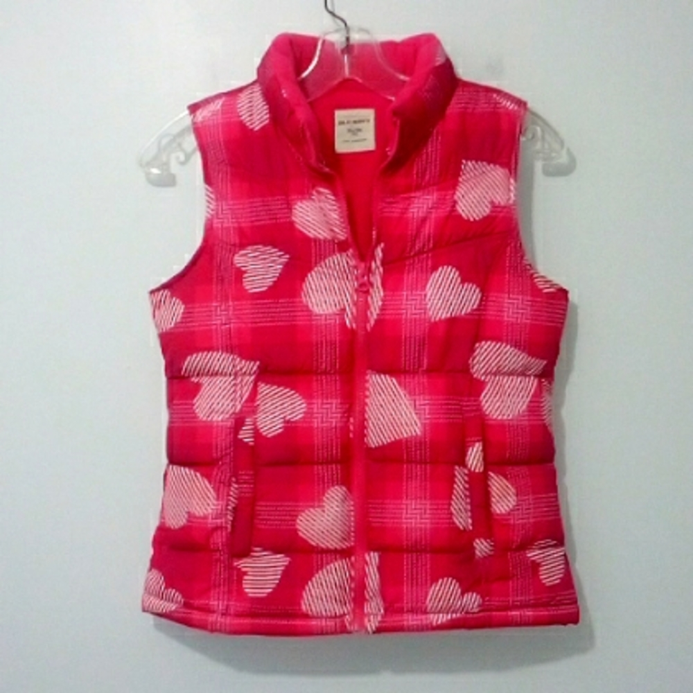 Old Navy girls pink heart print puffer vest